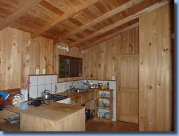 Kitchen view of cabin at Antilco, the horse riding ranch in Chile